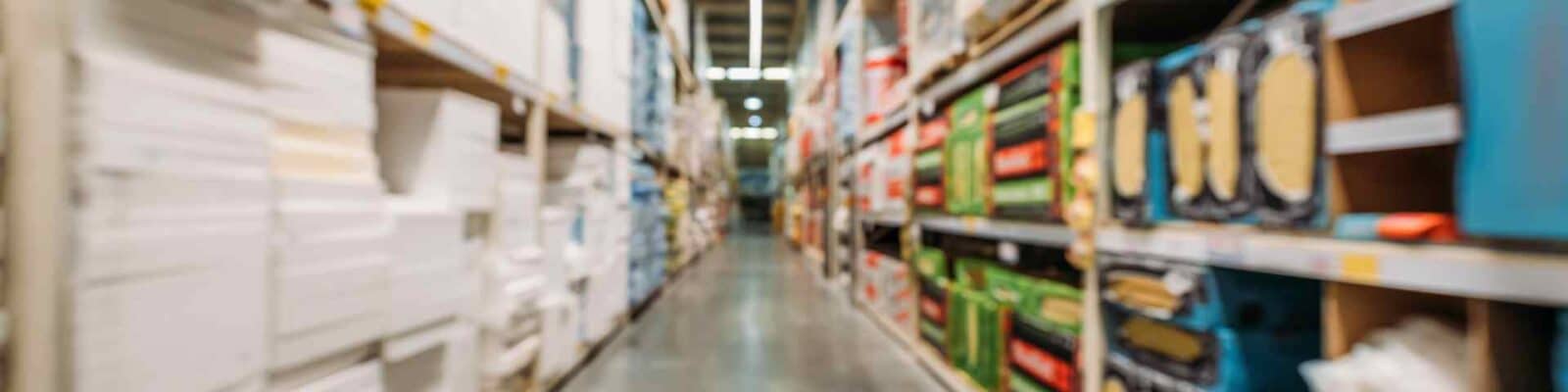Focus on shelves stocked with industrial products in Rainbow City, AL