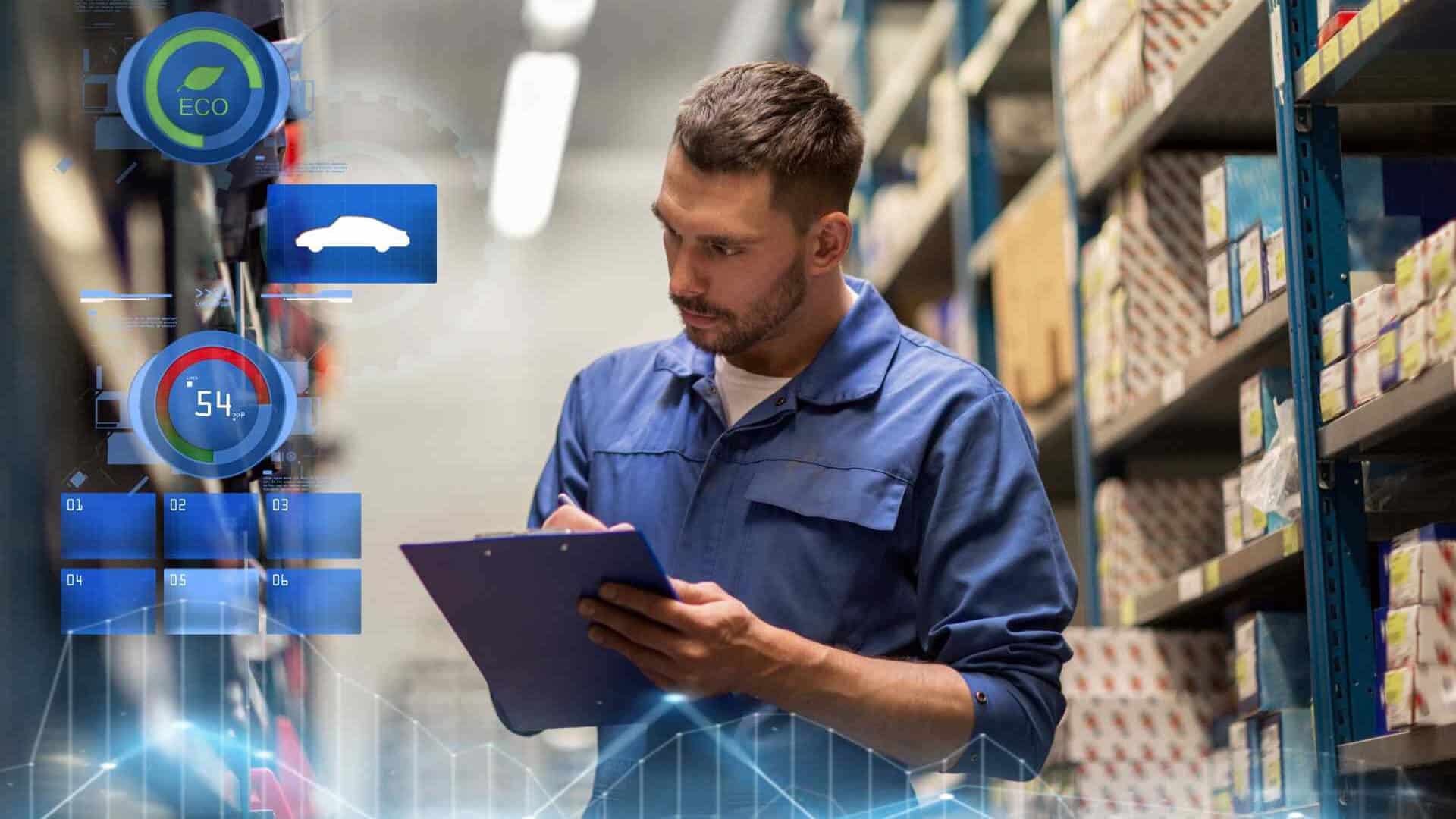 Industrial manager analyzing supply chain data