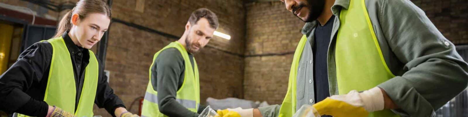 Industrial team sorting waste for recycling process